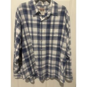 Wrangler Shirt Men's 2XL Blue White Blue Plaid Long‎ Sleeve Western